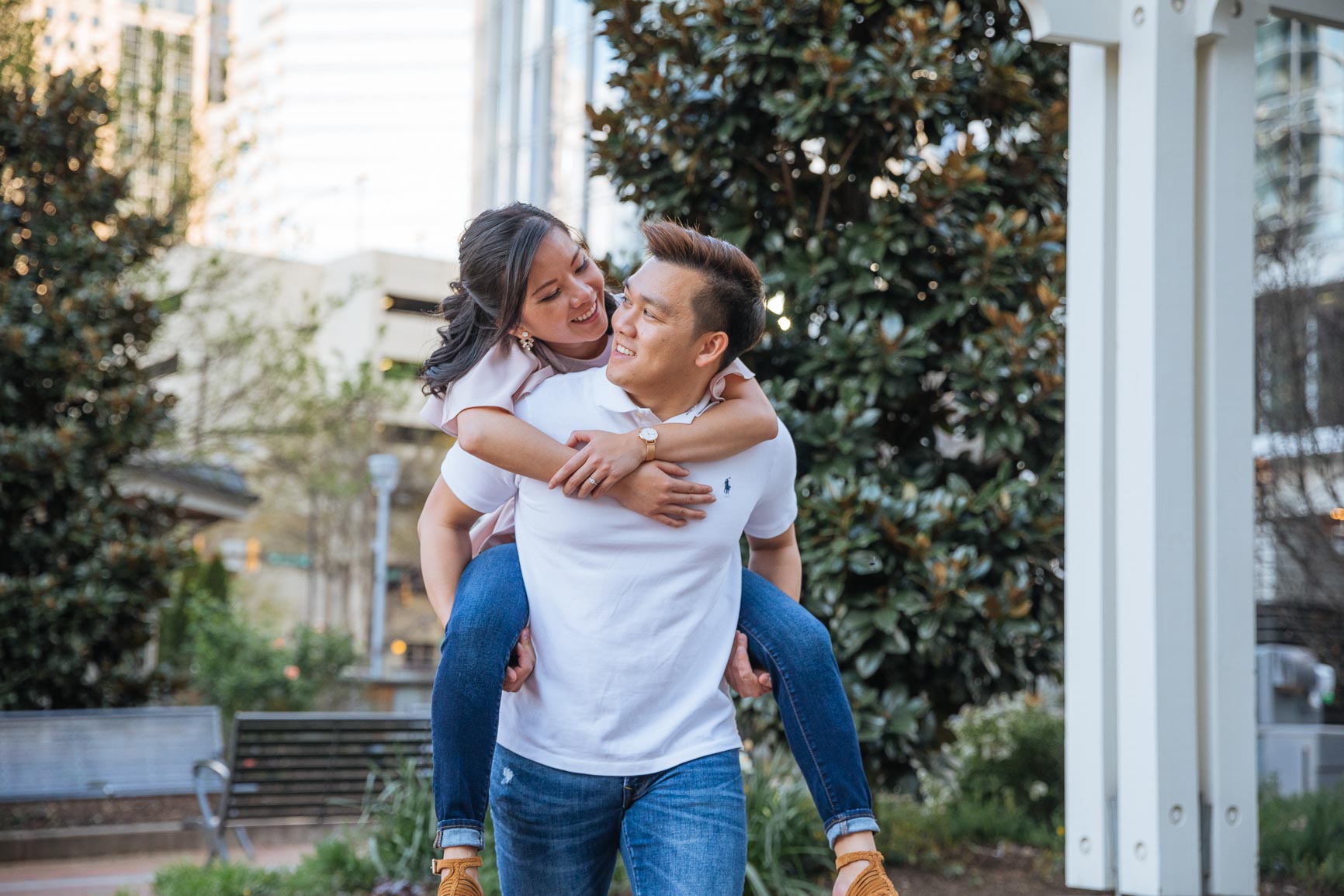 Uptown Charlotte engagement session at Romare Bearden Park photographed by nhieu tang photography | nhieutang.com