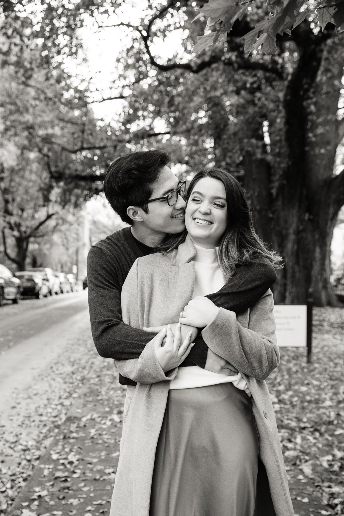 fall engagement photo in downtown asheville nc shot by Nhieu Tang Photography