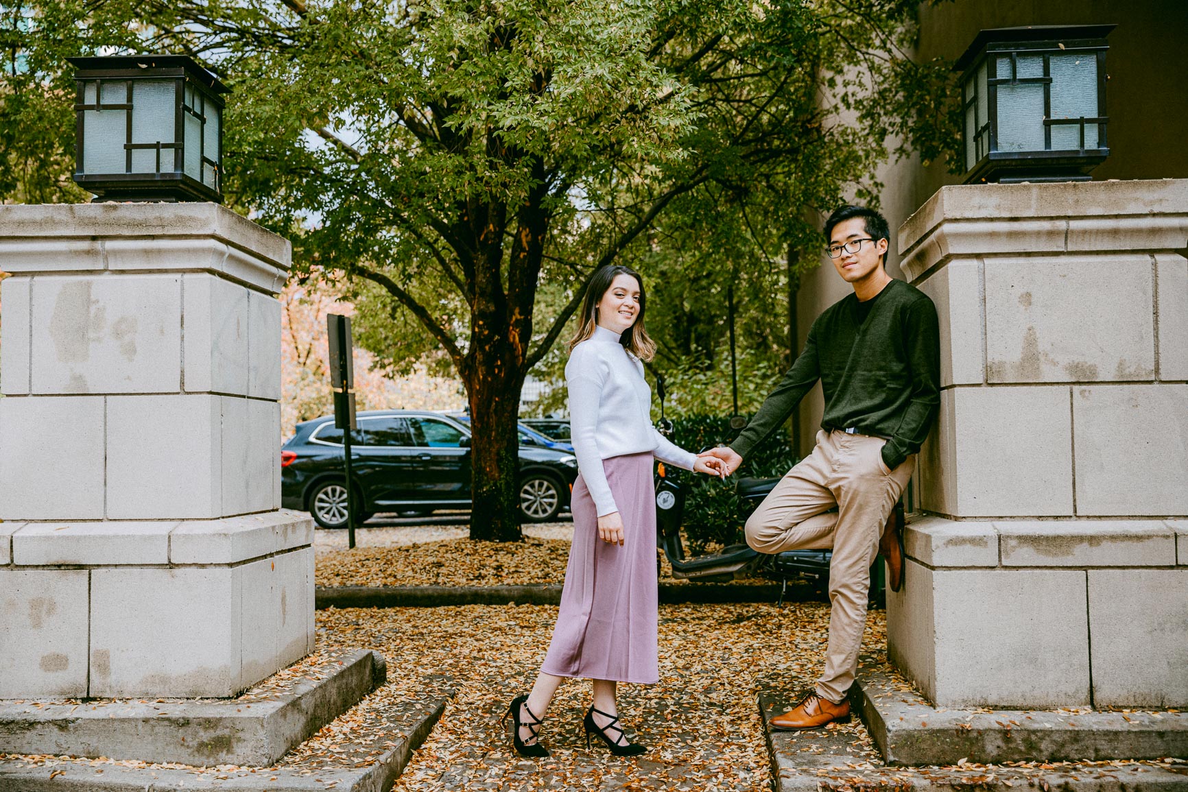 fall engagement photo in downtown asheville nc shot by Nhieu Tang Photography