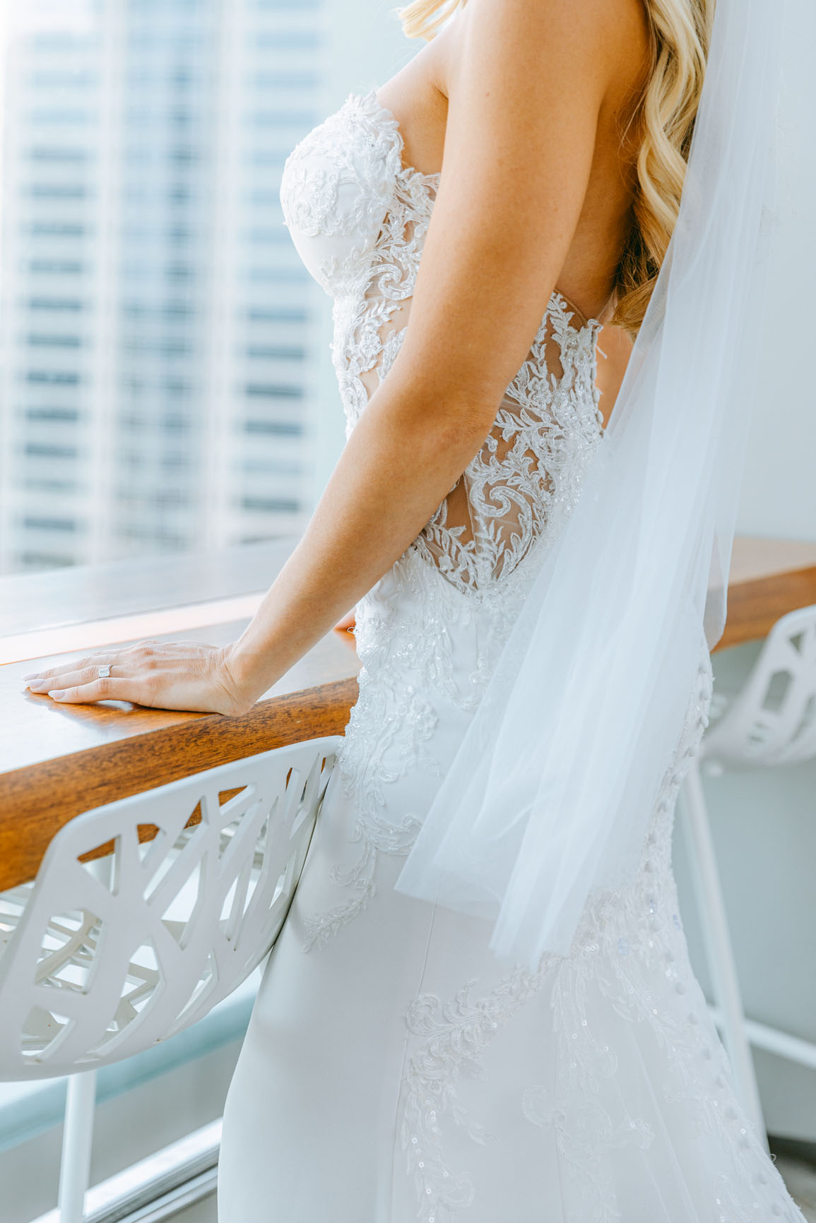Bride dress details at merchant & trade rooftop in Charlotte nc shot by Nhieu Tang Photography | nhieutang.com